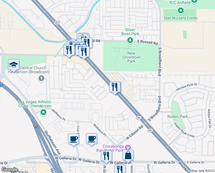 map of restaurants, bars, coffee shops, grocery stores, and more near 6051 Turning Spoke TR in Henderson