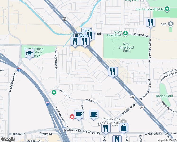 map of restaurants, bars, coffee shops, grocery stores, and more near 6436 Saddle Up Avenue in Henderson