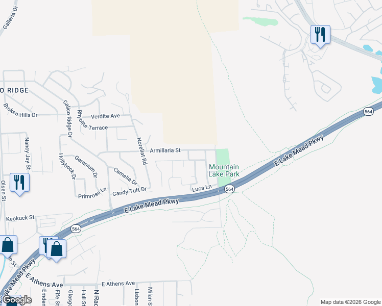 map of restaurants, bars, coffee shops, grocery stores, and more near 1038 Armillaria Street in Henderson