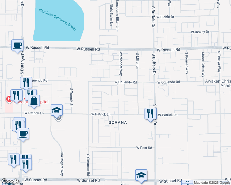 map of restaurants, bars, coffee shops, grocery stores, and more near 8026 Villa Avada Court in Las Vegas