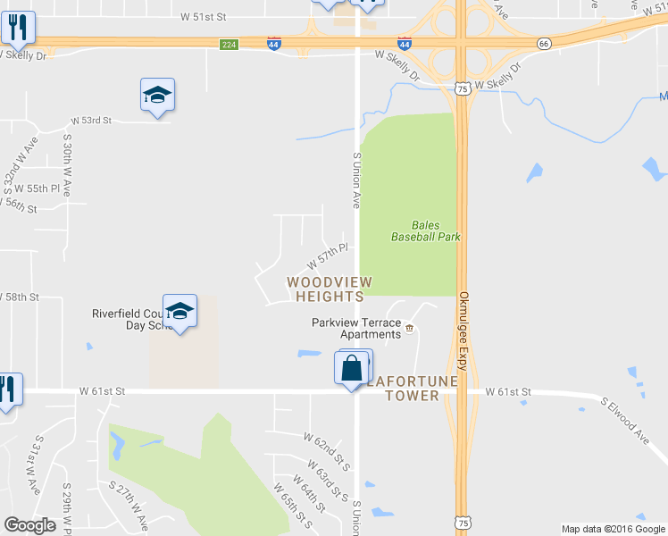 map of restaurants, bars, coffee shops, grocery stores, and more near 5722 South Vancouver Place in Tulsa