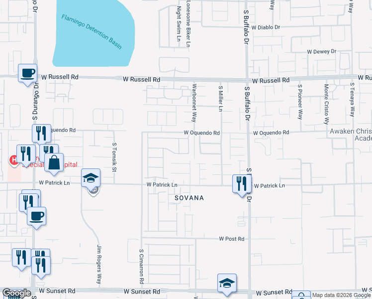 map of restaurants, bars, coffee shops, grocery stores, and more near 8026 Villa Avada Court in Las Vegas
