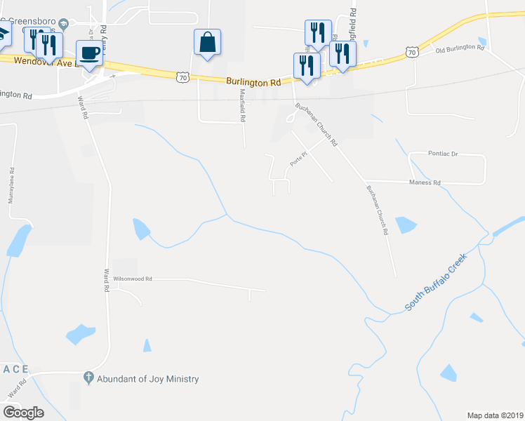 map of restaurants, bars, coffee shops, grocery stores, and more near 154 Maxfield Road in Greensboro