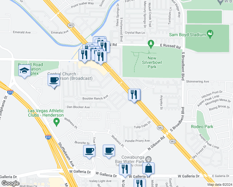 map of restaurants, bars, coffee shops, grocery stores, and more near 6021 Fiddler Ridge Trail in Henderson
