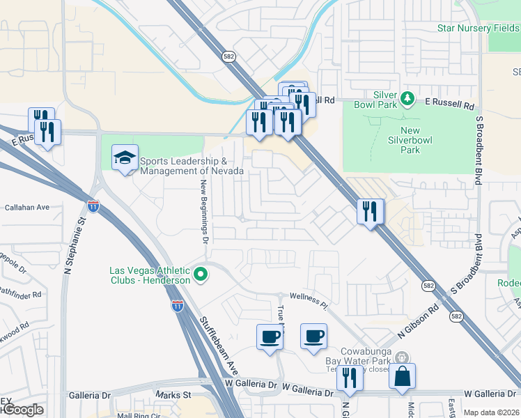 map of restaurants, bars, coffee shops, grocery stores, and more near 6346 Rusticated Stone Avenue in Henderson