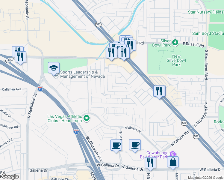 map of restaurants, bars, coffee shops, grocery stores, and more near 6346 Rusticated Stone Avenue in Henderson