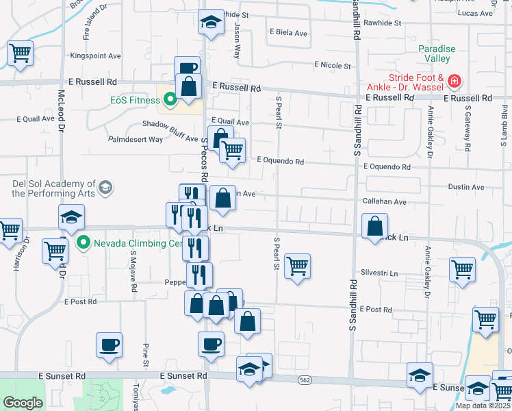 map of restaurants, bars, coffee shops, grocery stores, and more near 3540 Wisdom Court in Las Vegas