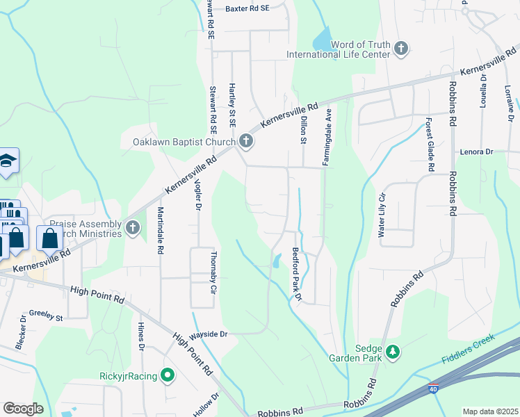map of restaurants, bars, coffee shops, grocery stores, and more near 239 Old Wayside Drive in Winston-Salem