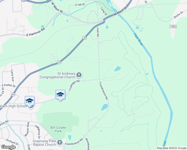 map of restaurants, bars, coffee shops, grocery stores, and more near 1238 Trollinger Road in Graham
