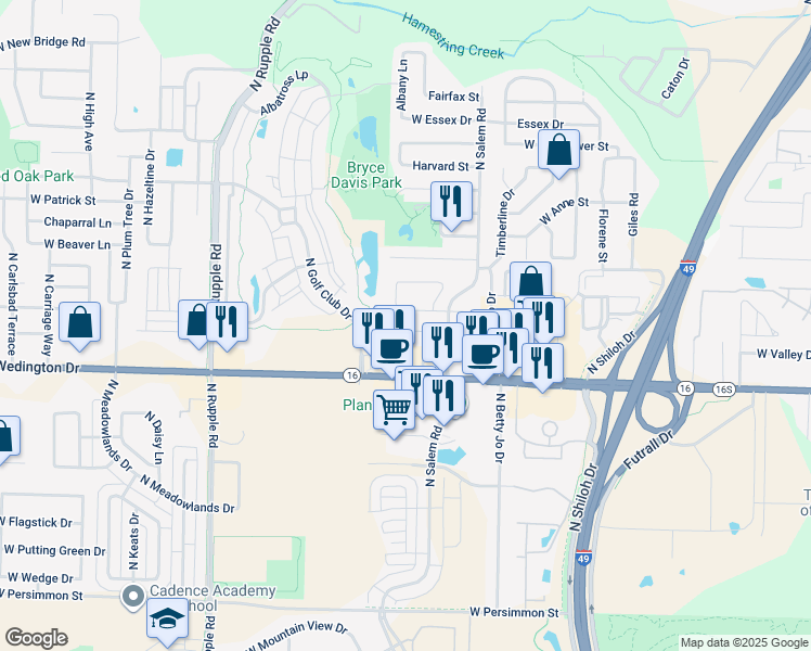 map of restaurants, bars, coffee shops, grocery stores, and more near 3533 West Chevaux Drive in Fayetteville