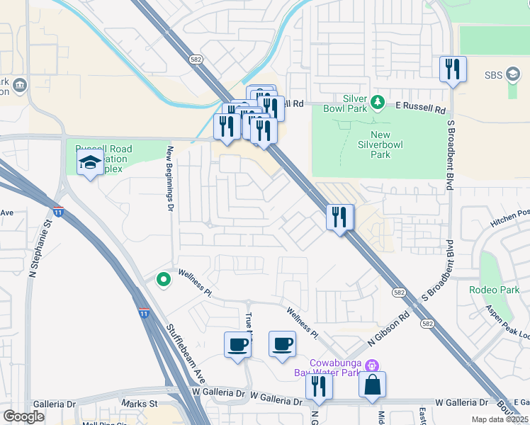 map of restaurants, bars, coffee shops, grocery stores, and more near 6436 Saddle Up Avenue in Henderson
