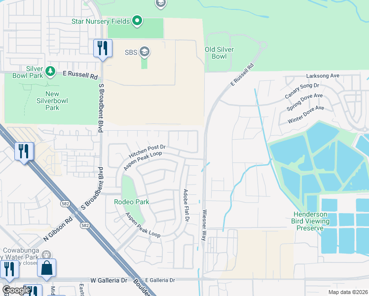 map of restaurants, bars, coffee shops, grocery stores, and more near 632 Hitchen Post Drive in Henderson