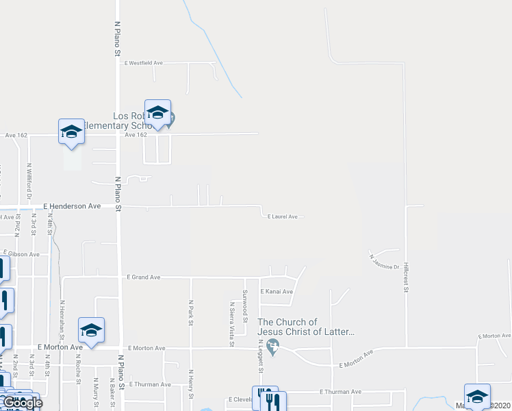 map of restaurants, bars, coffee shops, grocery stores, and more near 724 North Leggett Street in Porterville