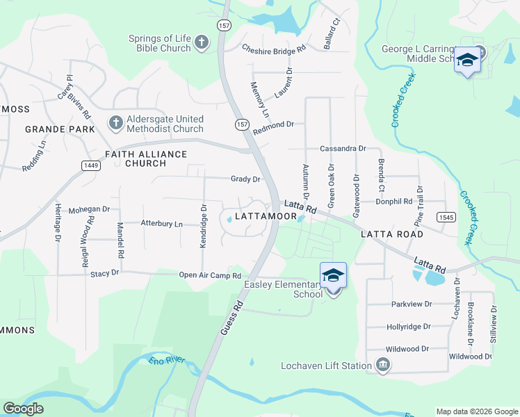 map of restaurants, bars, coffee shops, grocery stores, and more near 10 Sawmill Lane in Durham