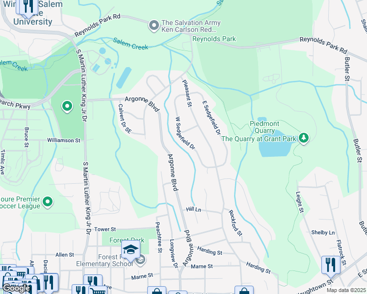 map of restaurants, bars, coffee shops, grocery stores, and more near 1330 West Sedgefield Drive in Winston-Salem