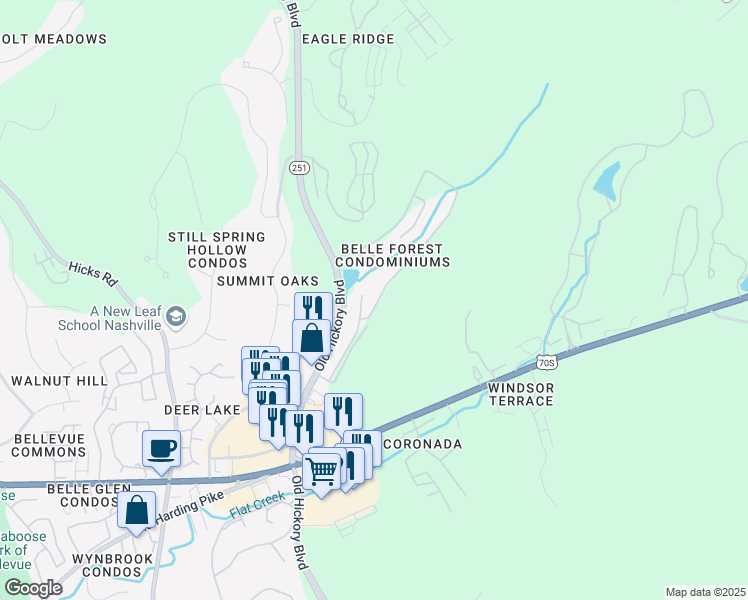 map of restaurants, bars, coffee shops, grocery stores, and more near 210 Old Hickory Boulevard in Nashville