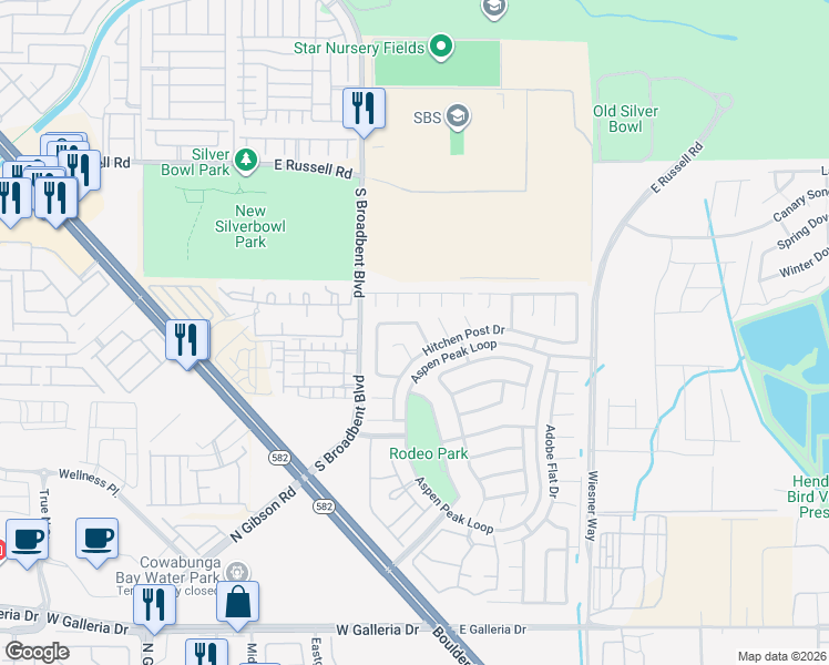 map of restaurants, bars, coffee shops, grocery stores, and more near 1064 Blue Sands Court in Henderson