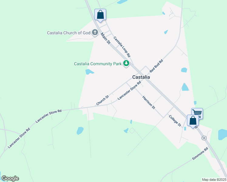 map of restaurants, bars, coffee shops, grocery stores, and more near 10836 Church Street in Castalia