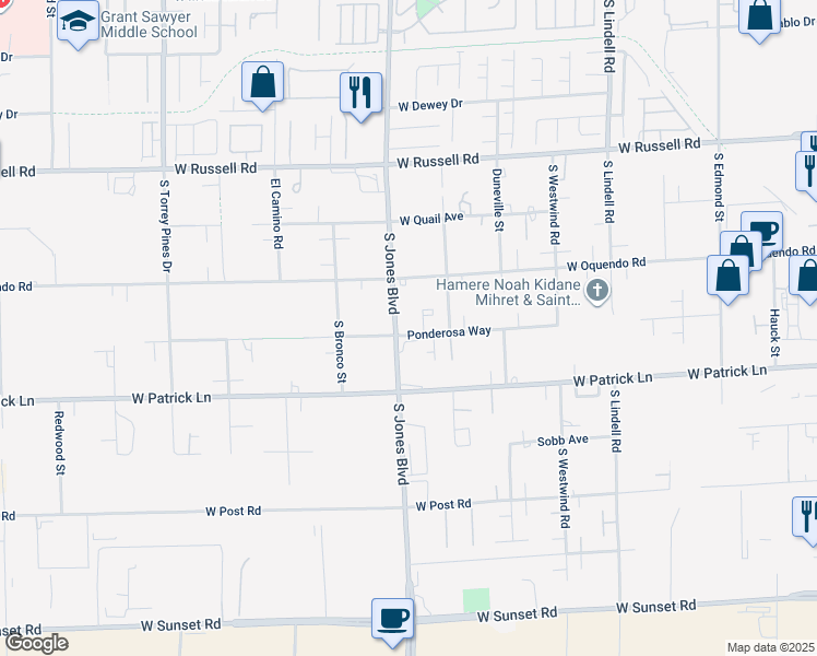 map of restaurants, bars, coffee shops, grocery stores, and more near 6030 South Jones Boulevard in Las Vegas