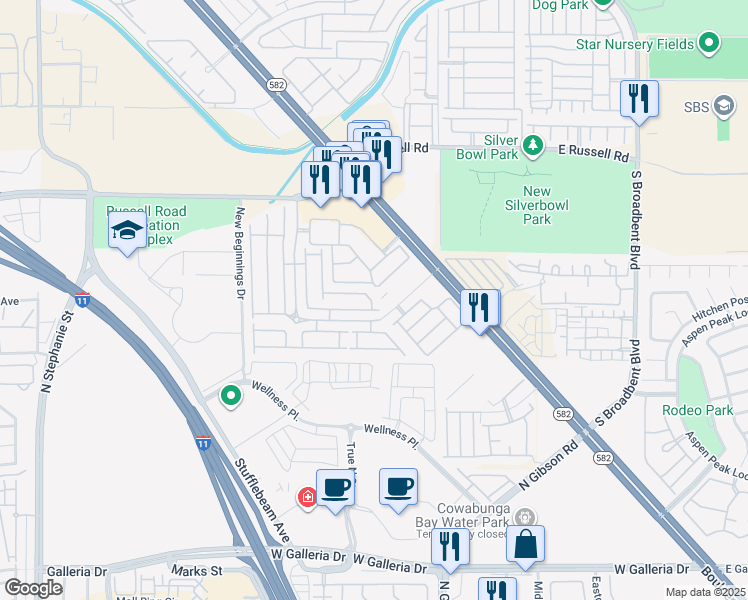 map of restaurants, bars, coffee shops, grocery stores, and more near 6436 Saddle Up Avenue in Henderson