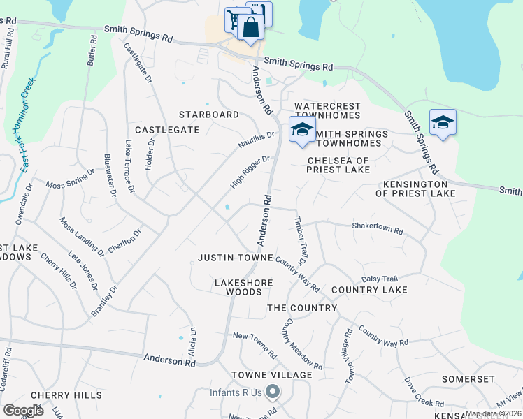 map of restaurants, bars, coffee shops, grocery stores, and more near 3288 Anderson Road in Nashville