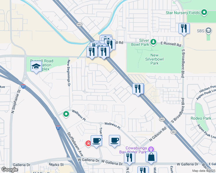 map of restaurants, bars, coffee shops, grocery stores, and more near 5990 Jagged Cut Street in Henderson