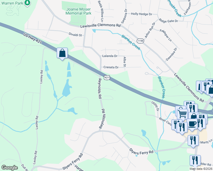 map of restaurants, bars, coffee shops, grocery stores, and more near 977 Reynolds Road in Lewisville