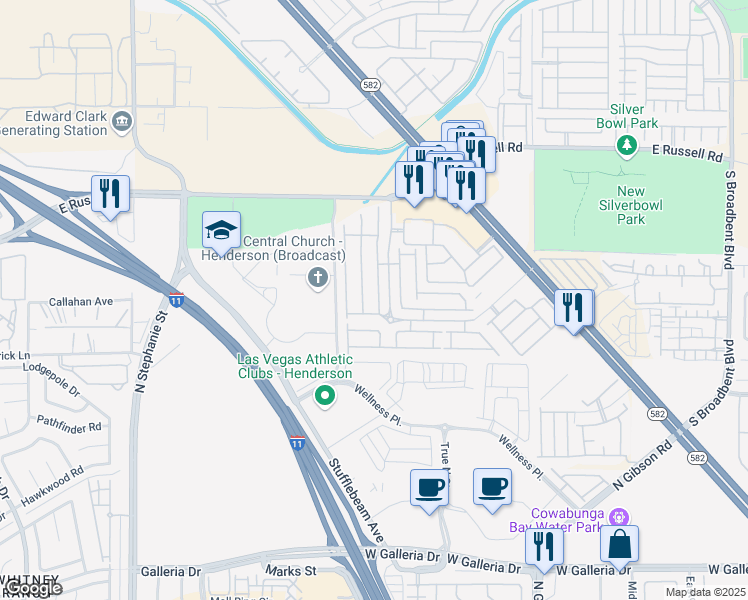 map of restaurants, bars, coffee shops, grocery stores, and more near 5993 Gentleslope Street in Henderson