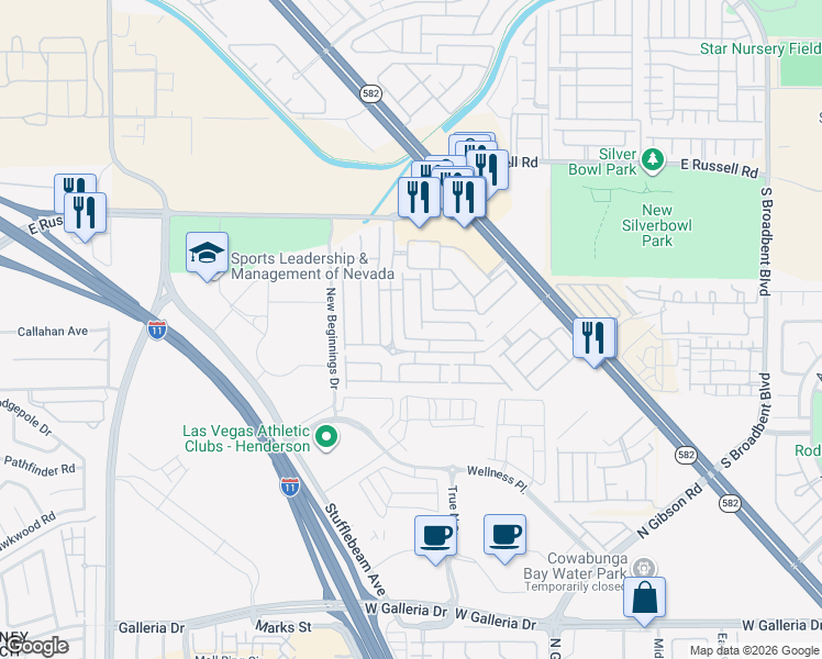 map of restaurants, bars, coffee shops, grocery stores, and more near 5992 Trickling Descent Street in Henderson