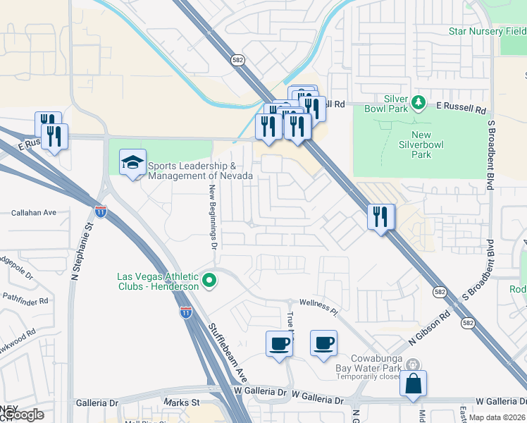 map of restaurants, bars, coffee shops, grocery stores, and more near 5992 Trickling Descent Street in Henderson