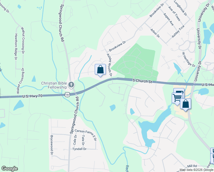 map of restaurants, bars, coffee shops, grocery stores, and more near 4221 South Church Street in Burlington