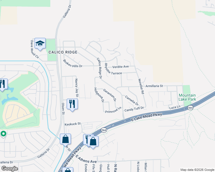 map of restaurants, bars, coffee shops, grocery stores, and more near 1060 Calico Ridge Drive in Henderson