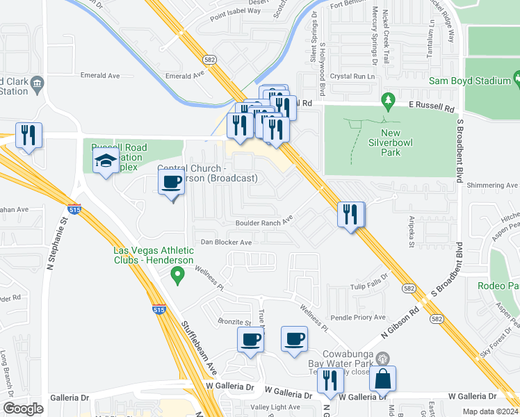 map of restaurants, bars, coffee shops, grocery stores, and more near 6409 Extreme Shear Avenue in Henderson