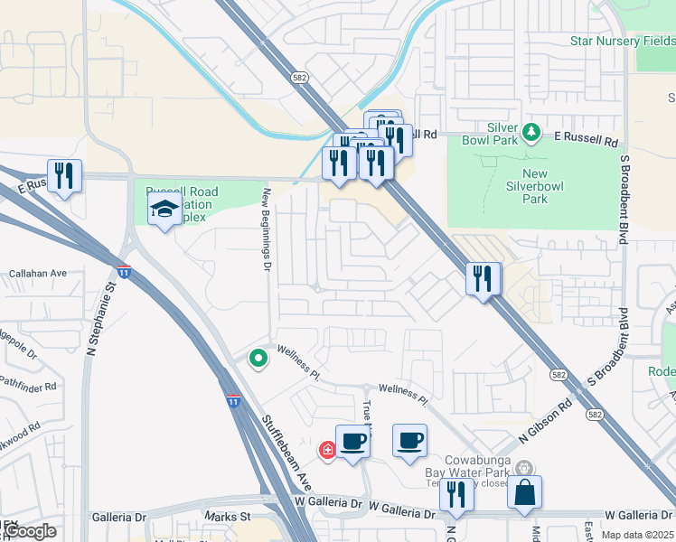 map of restaurants, bars, coffee shops, grocery stores, and more near 5993 High Steed Street in Henderson