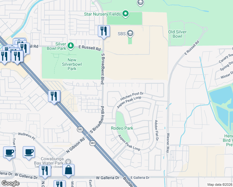map of restaurants, bars, coffee shops, grocery stores, and more near 681 Salt Flats Circle in Henderson