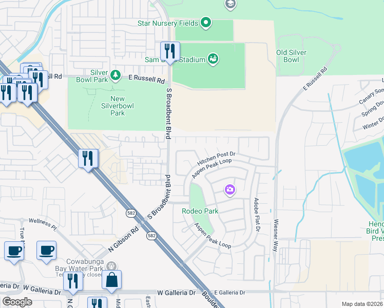 map of restaurants, bars, coffee shops, grocery stores, and more near 5939 Smokey Quartz Court in Henderson