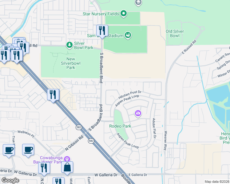map of restaurants, bars, coffee shops, grocery stores, and more near 5939 Smokey Quartz Court in Henderson