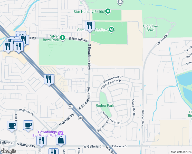 map of restaurants, bars, coffee shops, grocery stores, and more near in Whitney