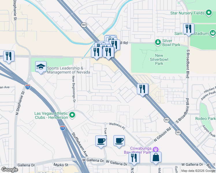 map of restaurants, bars, coffee shops, grocery stores, and more near 5880 Boulder Falls Street in Henderson