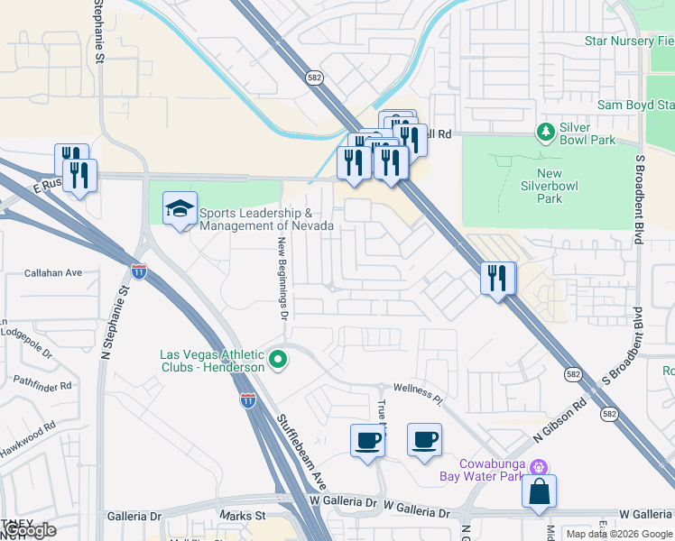 map of restaurants, bars, coffee shops, grocery stores, and more near 5951 Trickling Descent Street in Henderson