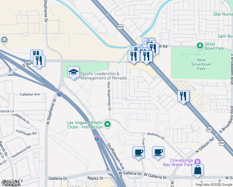 map of restaurants, bars, coffee shops, grocery stores, and more near 5955 Aimless Street in Henderson