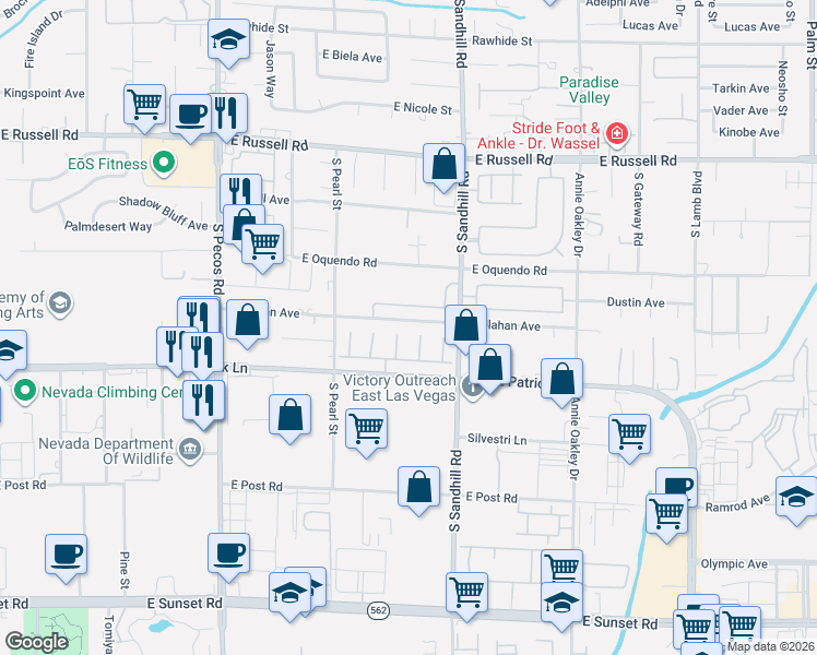 map of restaurants, bars, coffee shops, grocery stores, and more near 3708 Miguels Lane in Las Vegas