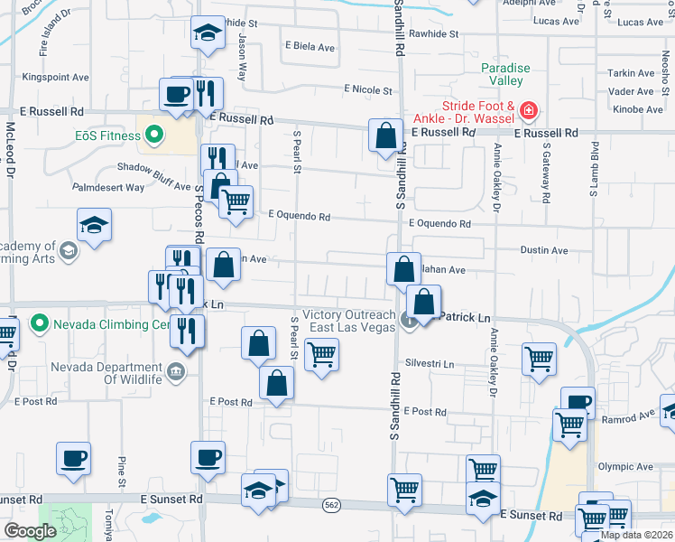 map of restaurants, bars, coffee shops, grocery stores, and more near 3658 Miguels Lane in Las Vegas