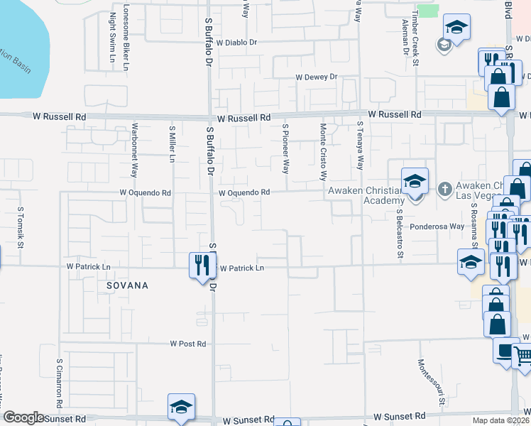 map of restaurants, bars, coffee shops, grocery stores, and more near 5918 Bellerive Street in Las Vegas