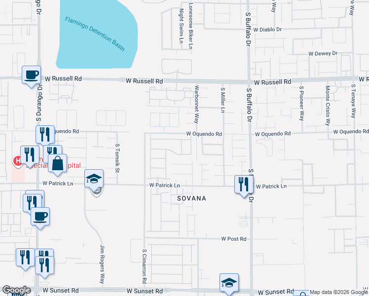 map of restaurants, bars, coffee shops, grocery stores, and more near 8020 West Oquendo Road in Las Vegas
