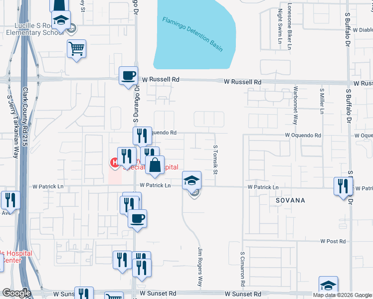 map of restaurants, bars, coffee shops, grocery stores, and more near 5920 Fly Fisher Street in Las Vegas