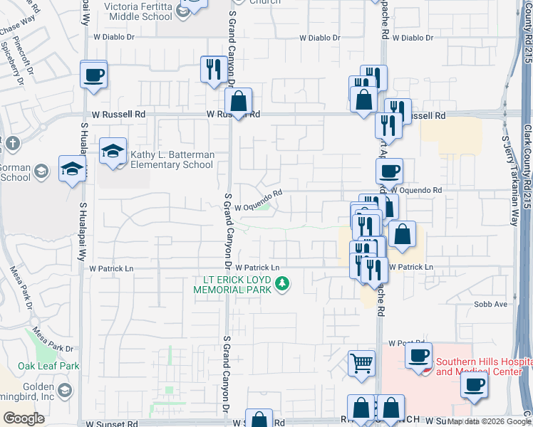 map of restaurants, bars, coffee shops, grocery stores, and more near 9750 West Oquendo Road in Las Vegas