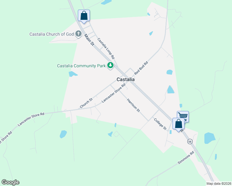 map of restaurants, bars, coffee shops, grocery stores, and more near 11020-11064 Lancaster Store Road in Castalia