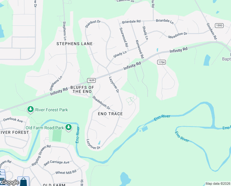map of restaurants, bars, coffee shops, grocery stores, and more near 4907 Lazyriver Drive in Durham