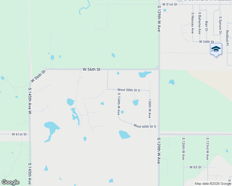 map of restaurants, bars, coffee shops, grocery stores, and more near 13401 West 58th Street South in Sand Springs
